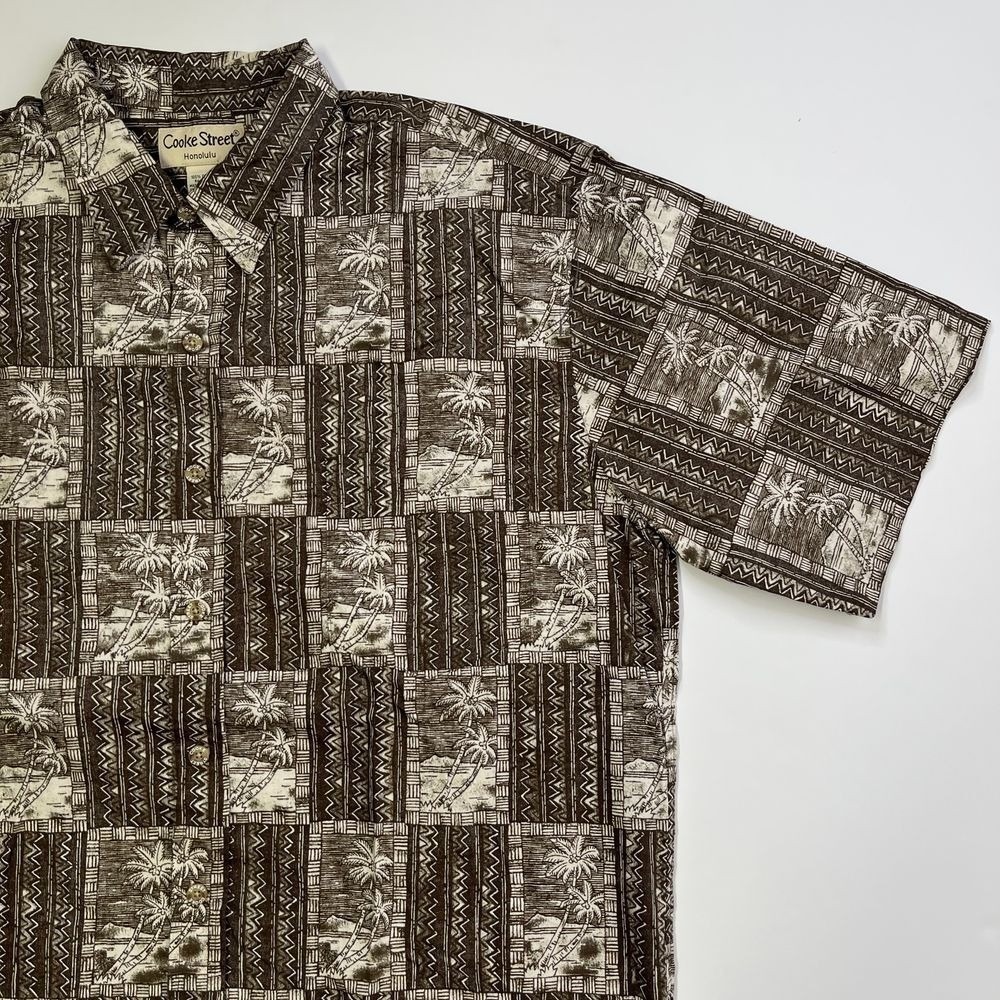 Cooke Street Hawaiian Mens Brown Button Down Shirt, Palm Tree Mens Button Ups T3 - Picture 4 of 9